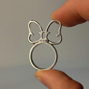 Vintage Disney Silver Ring Minnie Mouse Bow - Rare Design Silver plate Cute image 1