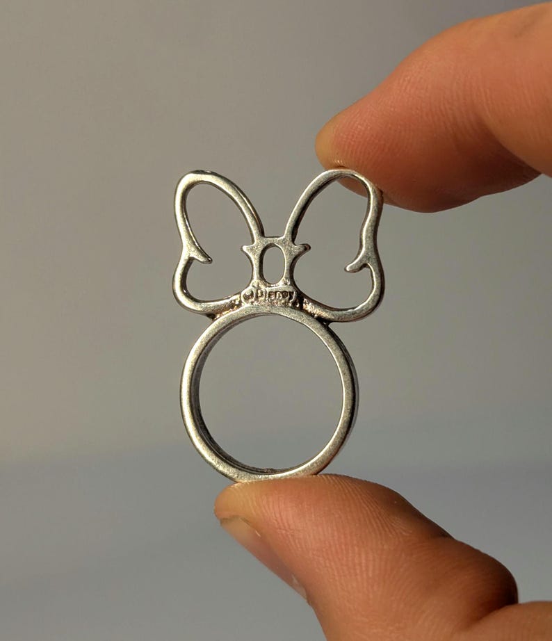 Vintage Disney Silver Ring Minnie Mouse Bow - Rare Design Silver plate Cute image 1