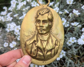 Vintage brass wall-hanging plaque - Scottish Poet Robert Burns Romantic Wall Decor