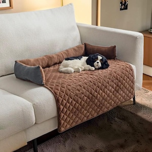 Luxury Calming Pet Sofa Bed for Dogs & Cats – Waterproof Plush Couch Protector, Foldable Pet Mat with Pillow, Soft Dog Bed, Washable Pet Pad
