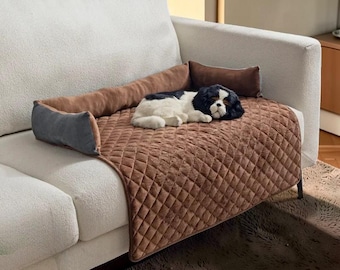 Beruhigendes Luxus-Haustiersofa für Hunde und Katzen - Wasserdichter Plüsch-Couchschutz, faltbare Haustiermatte mit Kissen, weiches Hundebett, waschbares Haustierpolster