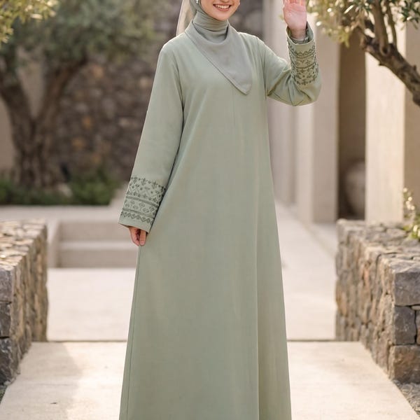Vestido largo modesto de manga larga / Vestido abaya con mangas bordadas / Vestido modesto holgado / Vestido musulmán / Ropa modesta elegante