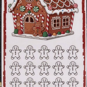 May include: A rectangular sticker sheet featuring a colourful gingerbread house illustration at the top and twenty black-and-white gingerbread person outlines below. The text reads Lee-Arne's Creations for you Each icon at the bottom edge.