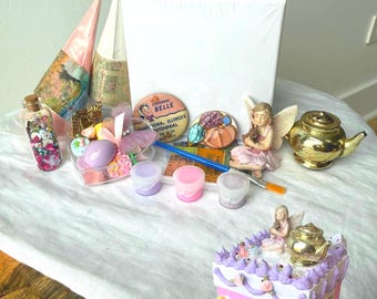 Fairy Cake Trinket Box Craft Kit, Whimsical Faux Cake Mixed Media DIY