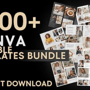 May include: A collection of Canva editable templates, with the text "5000+ Canva Editable Templates Bundle" and "Instant Download" on a black background. The templates feature various lifestyle and fashion images.