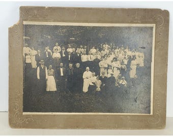 Antique Cabinet Card Photo Large Family Many Generations MISSING/TORN CORNER