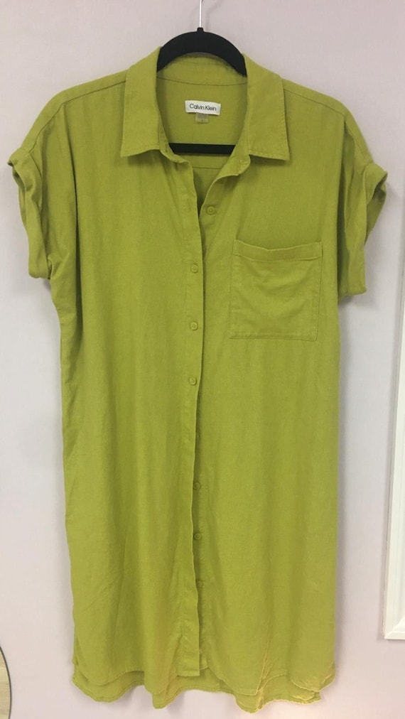 calvin klein green shirt dress Womens Lime Size 8 Button Front Pocket 40 smarttag_size_in_stock:            12 (AU)