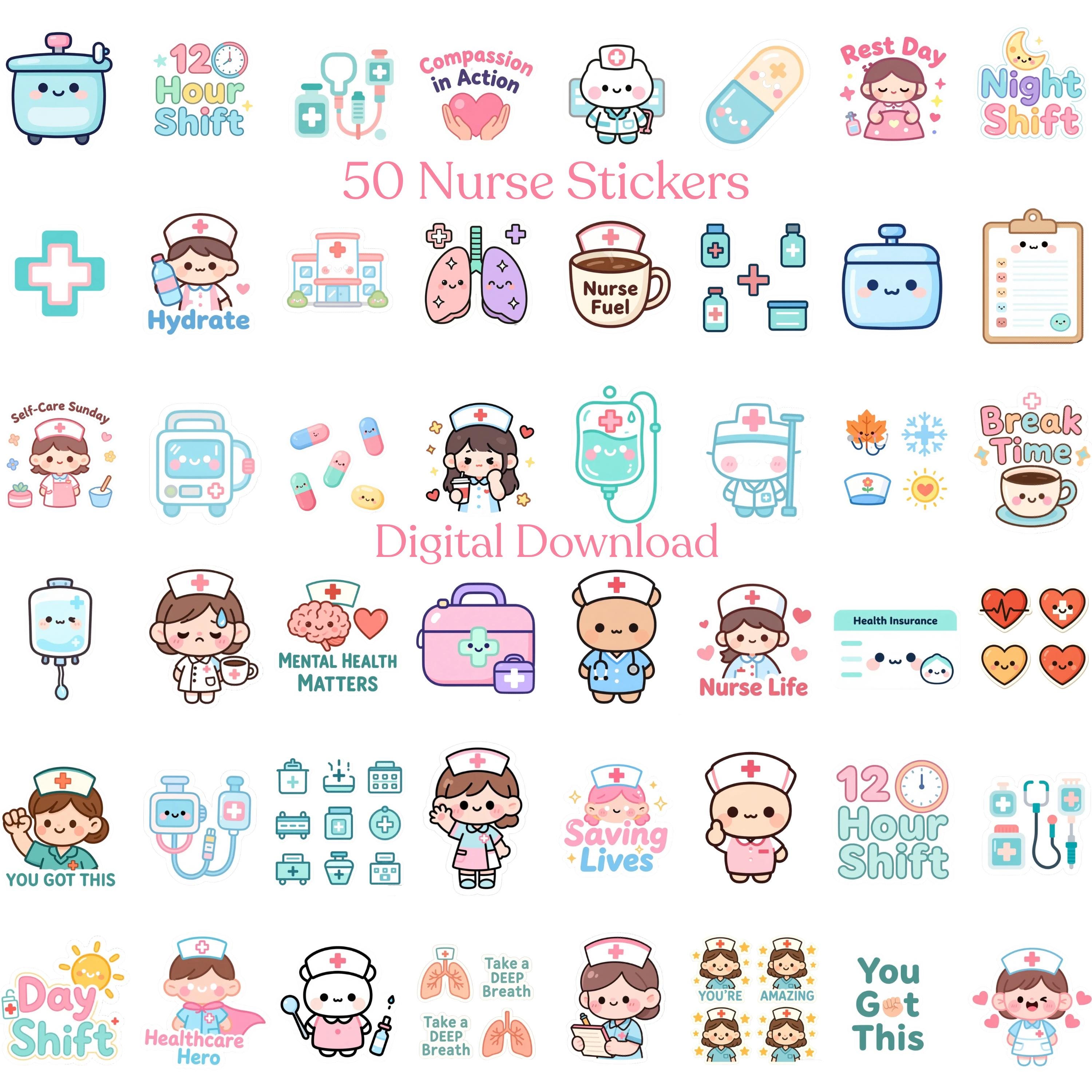 Nurse Stickers Digital Goodnotes 50 Pack | Medical Planner iPad PNG ...