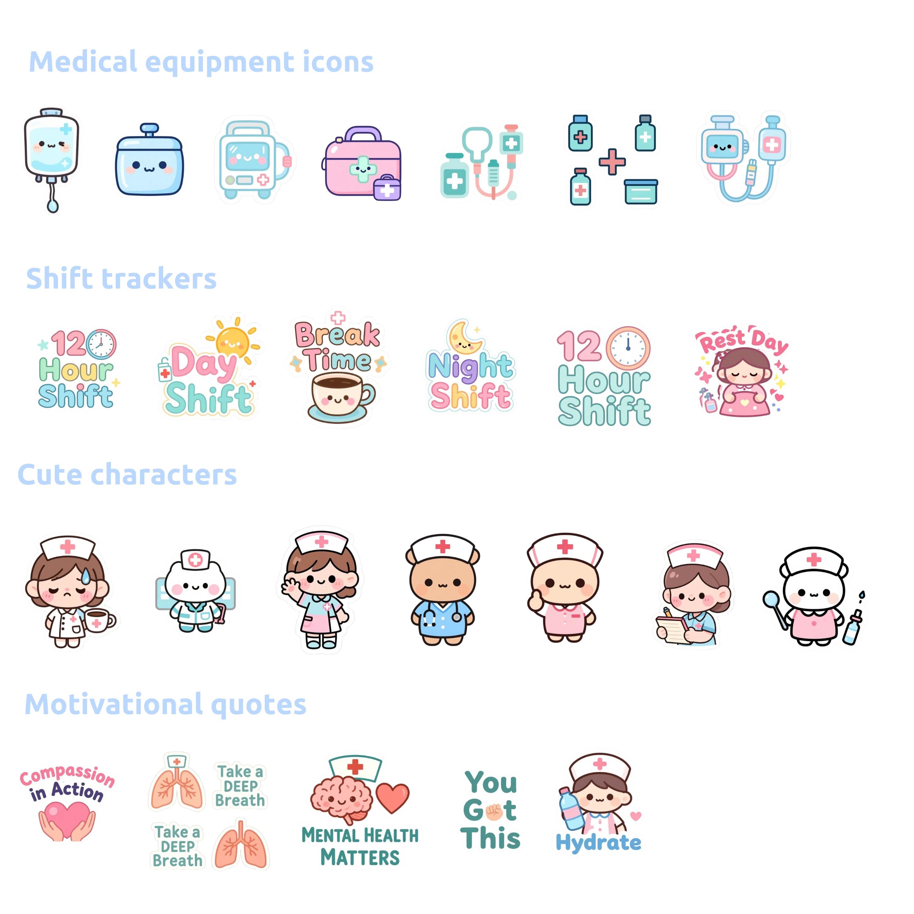 Nurse Stickers Digital Goodnotes 50 Pack | Medical Planner iPad PNG ...