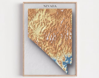 Nevada Topographic Map Print | Elevation Relief Wall Art, State Poster, Terrain Map Gift