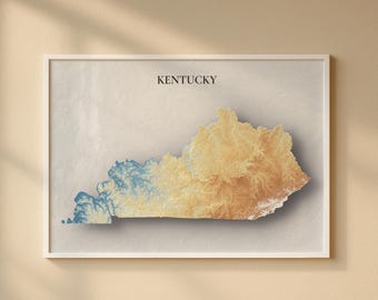 Kentucky Topographic Map Print | Elevation Relief Wall Art, State Poster, Terrain Map Gift