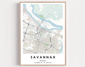 Savannah Georgia Map Print - Modern City Map Wall Art | Housewarming Gift | Travel Decor