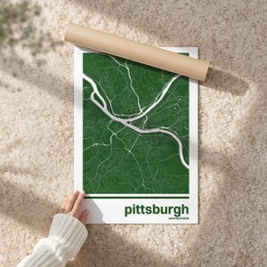 Lámina artística del mapa de Pittsburgh / Póster monocromático de la ciudad, elige tu color, regalo para un nuevo hogar