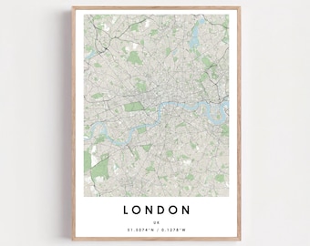 London City Map Wall Art - UK Travel Poster Print | Office Decor, Graduation Gift