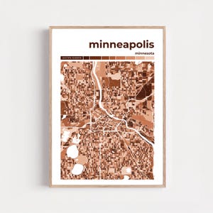Mapa de Minneapolis impreso, mosaico detallado para pared, póster de manzana de la ciudad sombreada, regalo de viaje