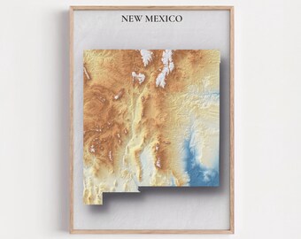 New Mexico Topographic Map Print | Elevation Relief Wall Art, State Poster, Terrain Map Gift