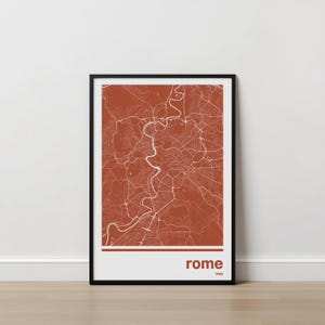 Póster con mapa de Roma / Arte minimalista monocromático, elige tu color, regalo de despedida