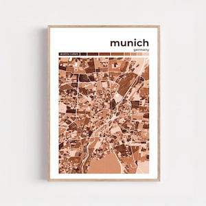 Lámina artística con mapa de Múnich, póster moderno de mosaico urbano, elige tu color, regalo para inauguración de casa