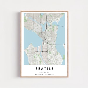Seattle Washington Map Print - City Street Cartography Wall Art (Print, Framed, or Digital Download)