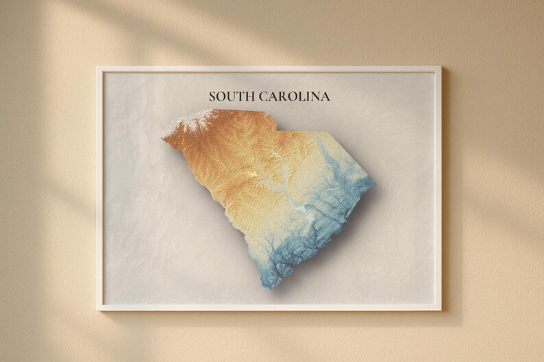 South Carolina Topographic Map Digital Download | Elevation Relief Art ...