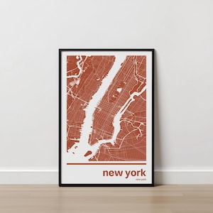 Póster del mapa de Nueva York / Arte minimalista monocromático, elige tu color, regalo para un nuevo hogar