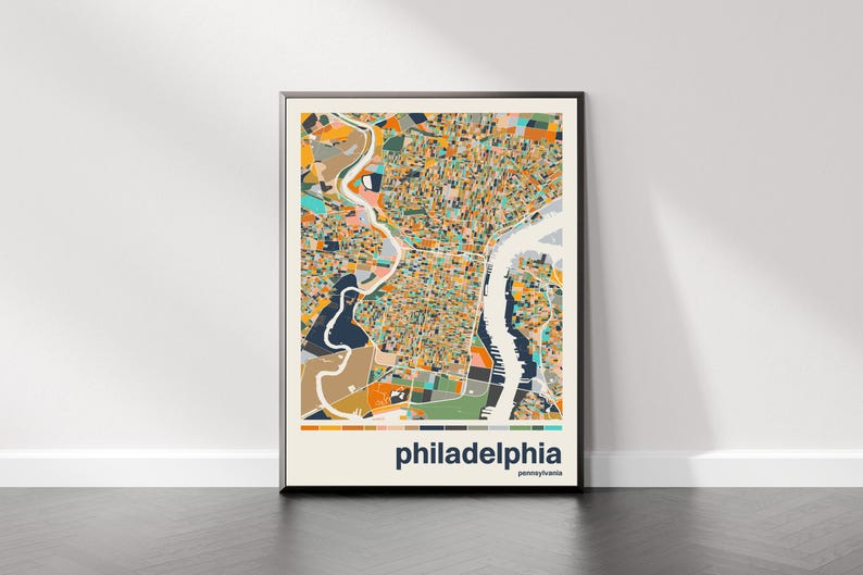 Philadelphia Colorful Map Art Print, Modern City Block Poster, Abstract ...