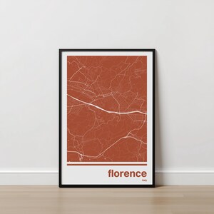 Florence City Map Print | Bold Monochrome Wall Art, 6 Color Options, Graduation Gift