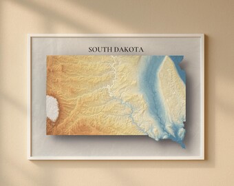 South Dakota Topographic Map Print | Elevation Relief Wall Art, State Poster, Terrain Map Gift