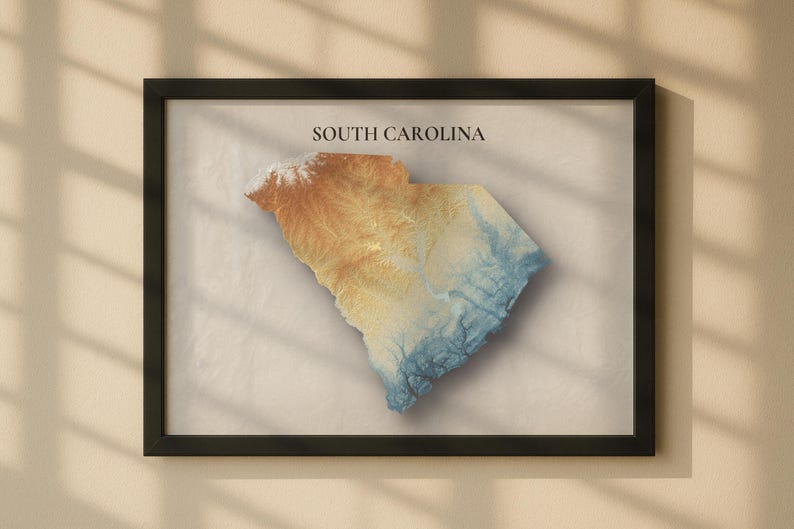South Carolina Topographic Map Digital Download | Elevation Relief Art ...