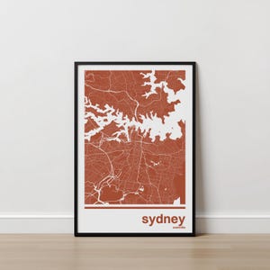 Monochrome Sydney Map Print | Bold City Wall Art, 6 Colors, New Home Gift