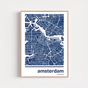 Mapa monocromático de Ámsterdam para pared / Póster llamativo de la ciudad, 6 colores, regalo de viaje