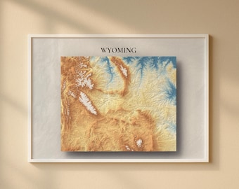 Wyoming Topographic Map Print | Elevation Relief Wall Art, State Poster, Terrain Map Gift