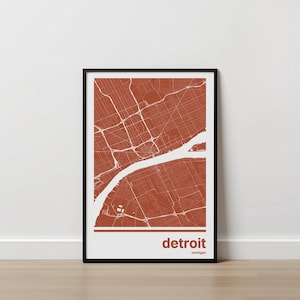 Monochrome Detroit Map Print | Bold City Wall Art, 6 Colors, Travel Gift