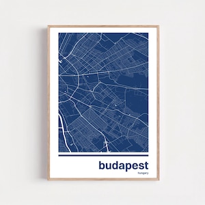 Lámina artística con mapa de Budapest / Póster monocromático de la ciudad, elige tu color, regalo de inauguración de casa