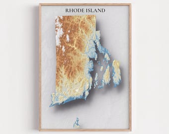 Rhode Island Topographic Map Print | Elevation Relief Wall Art, State Poster, Terrain Map Gift