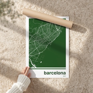 Lámina artística con mapa de Barcelona / Póster monocromático de la ciudad, elige tu color, regalo para un nuevo hogar