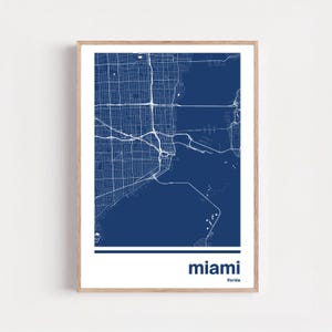 Mapa monocromático de Miami para pared / Póster llamativo de la ciudad, 6 colores, regalo para inauguración de casa