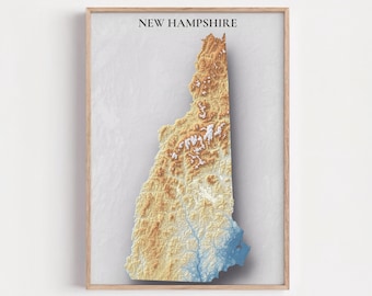 New Hampshire Topographic Map Print | Elevation Relief Wall Art, State Poster, Terrain Map Gift