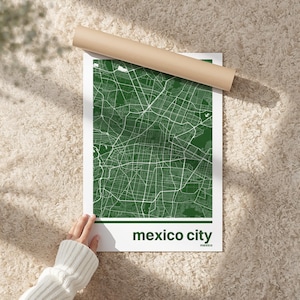 Póster con mapa de la Ciudad de México / Arte minimalista monocromático, elige tu color, regalo de cumpleaños