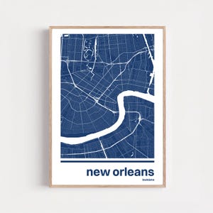 Lámina artística del mapa de Nueva Orleans / Póster monocromático de la ciudad, elige tu color, regalo para un nuevo hogar