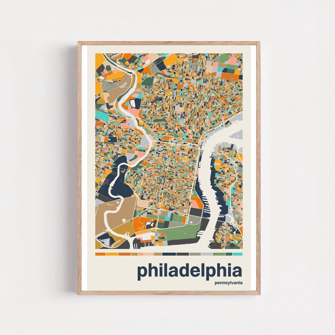 Philadelphia Colorful Map Art Print, Modern City Block Poster, Abstract ...