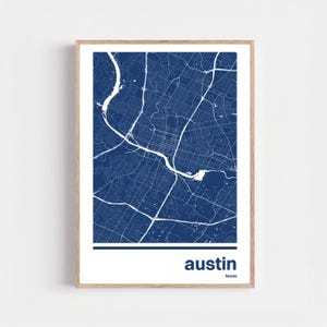Austin City Map Print | Bold Monochrome Wall Art, 6 Color Options, Graduation Gift