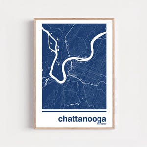 Mapa monocromático de Chattanooga para pared / Póster llamativo de la ciudad, 6 colores, regalo para un nuevo hogar