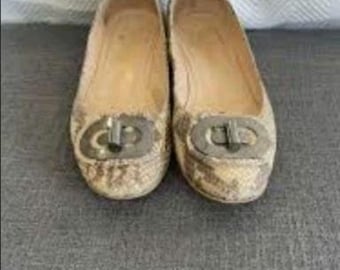 Women's Beige Snake Print Ballet Flats UK 3 Baby-Lock