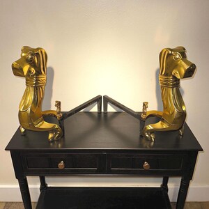 Ultra Rare Brass Fireplace Andirons Dogs - Hunting English Style Dachshund Greyhound Pointer Equestrian RL