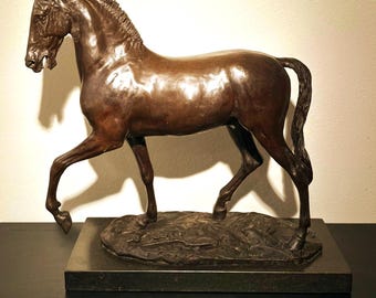 Antique Bronze Horse Sculpture by P.J. Mêne, Renaissance Equestrian Art, Stone Base