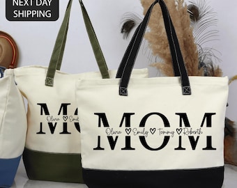 Personalized Mom Tote Bag, Kids Names Mom Bag, Custom Mom Gift, Mother’s Day Tote, Mom With Kids Names Bag