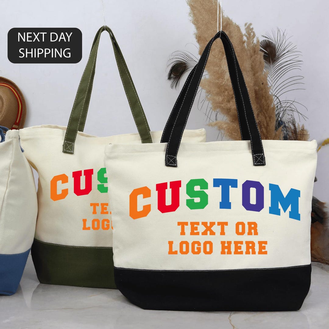 Custom Text Tote Bag, Personalized Canvas Tote, Custom Logo Bag ...
