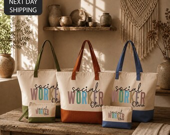 Personalized Social Worker Tote with Name, Social Worker Student Gift Tote , Appreciation Gift For Social Worker, Custom Work Bag For Office