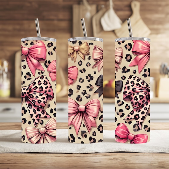 Leopard Print Coquette Bow Skinny 20oz Tumbler